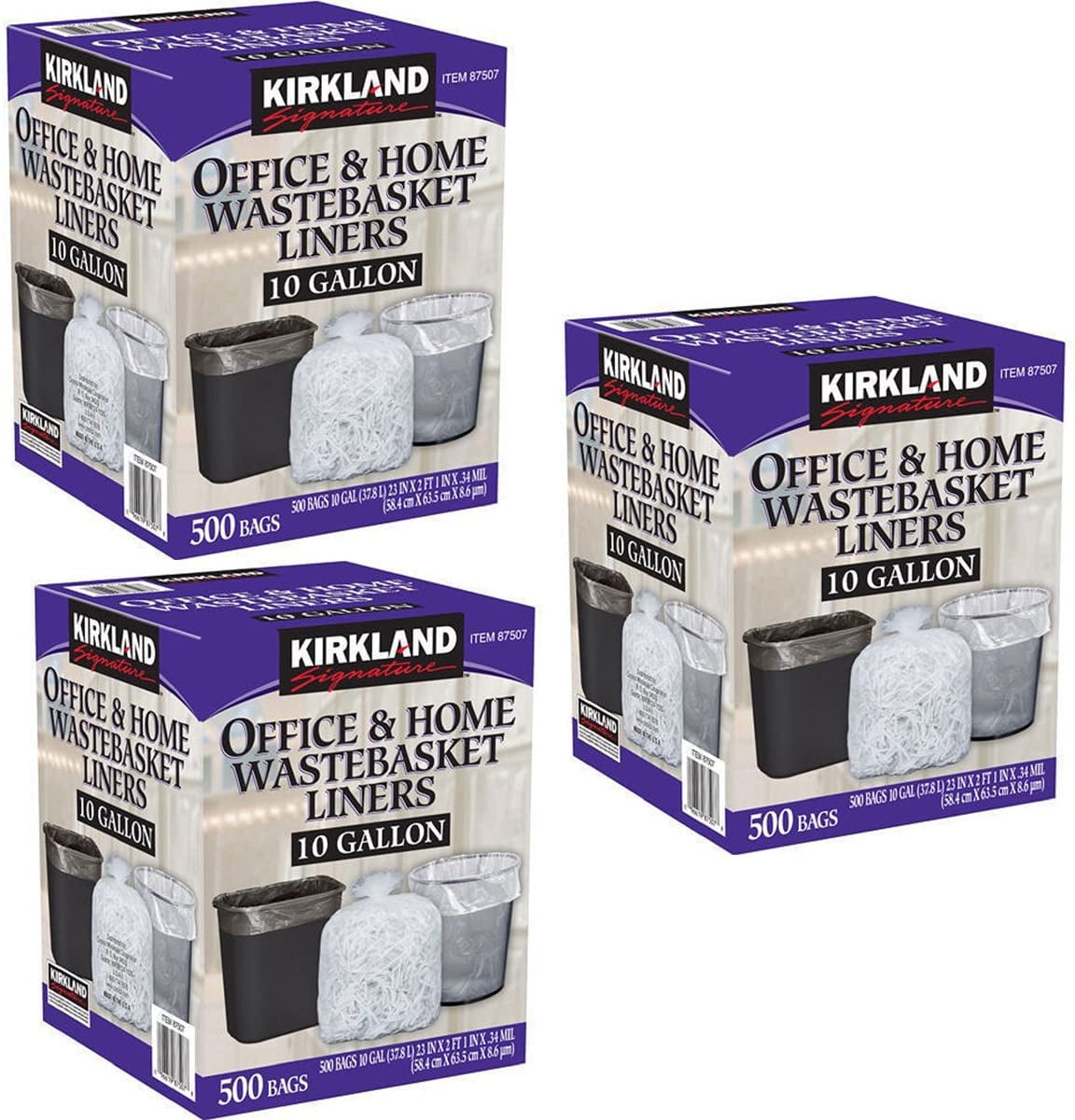 Kirkland Signature 10-Gallon Wastebasket Liner, Clear, 500-count