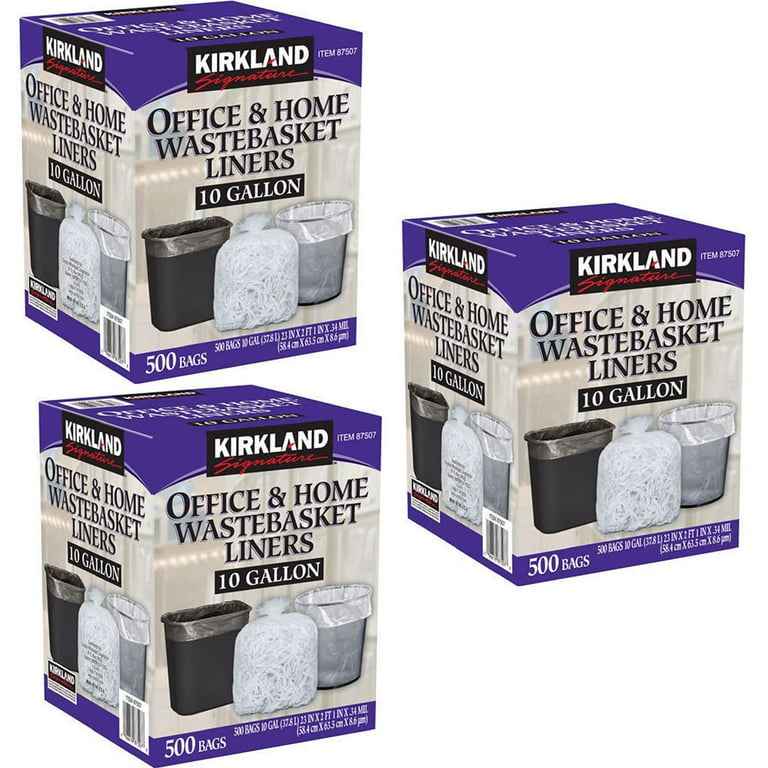 Kirkland Signature 10 Gallon Clear Wastebasket Liners Bags 500 Count