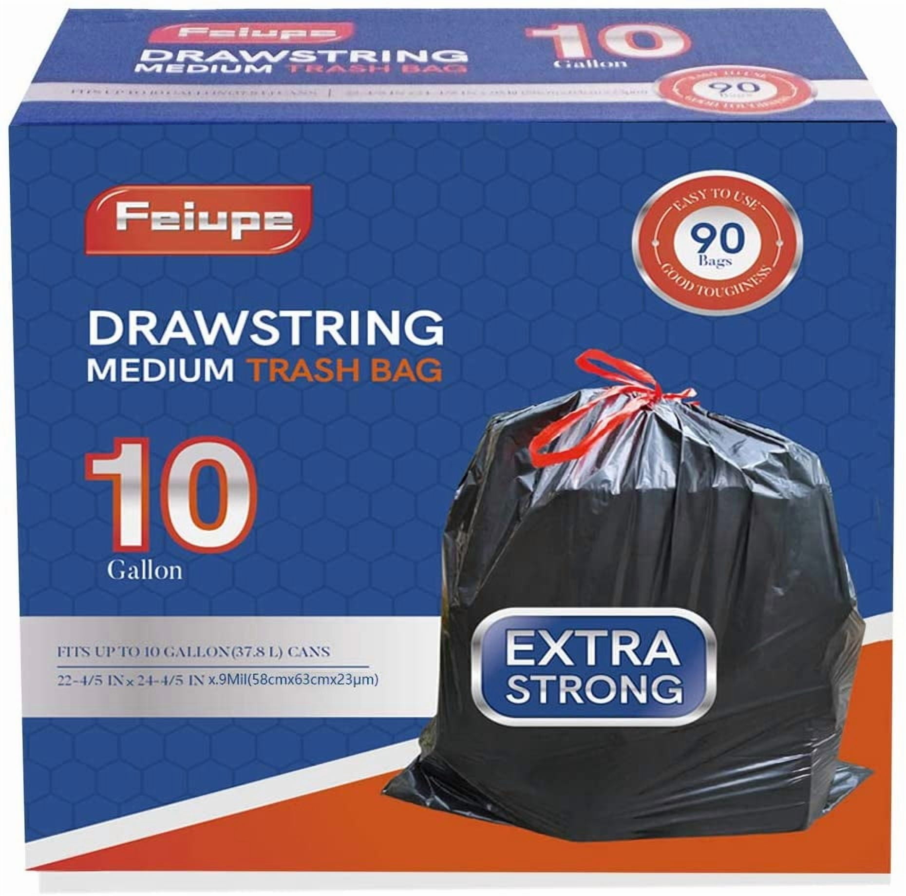 10 Gallon Drawstring Trash Bag Garbage Bag Trash Can Liner,0.9 Mil,90 Count (Black, 10 Gallon)