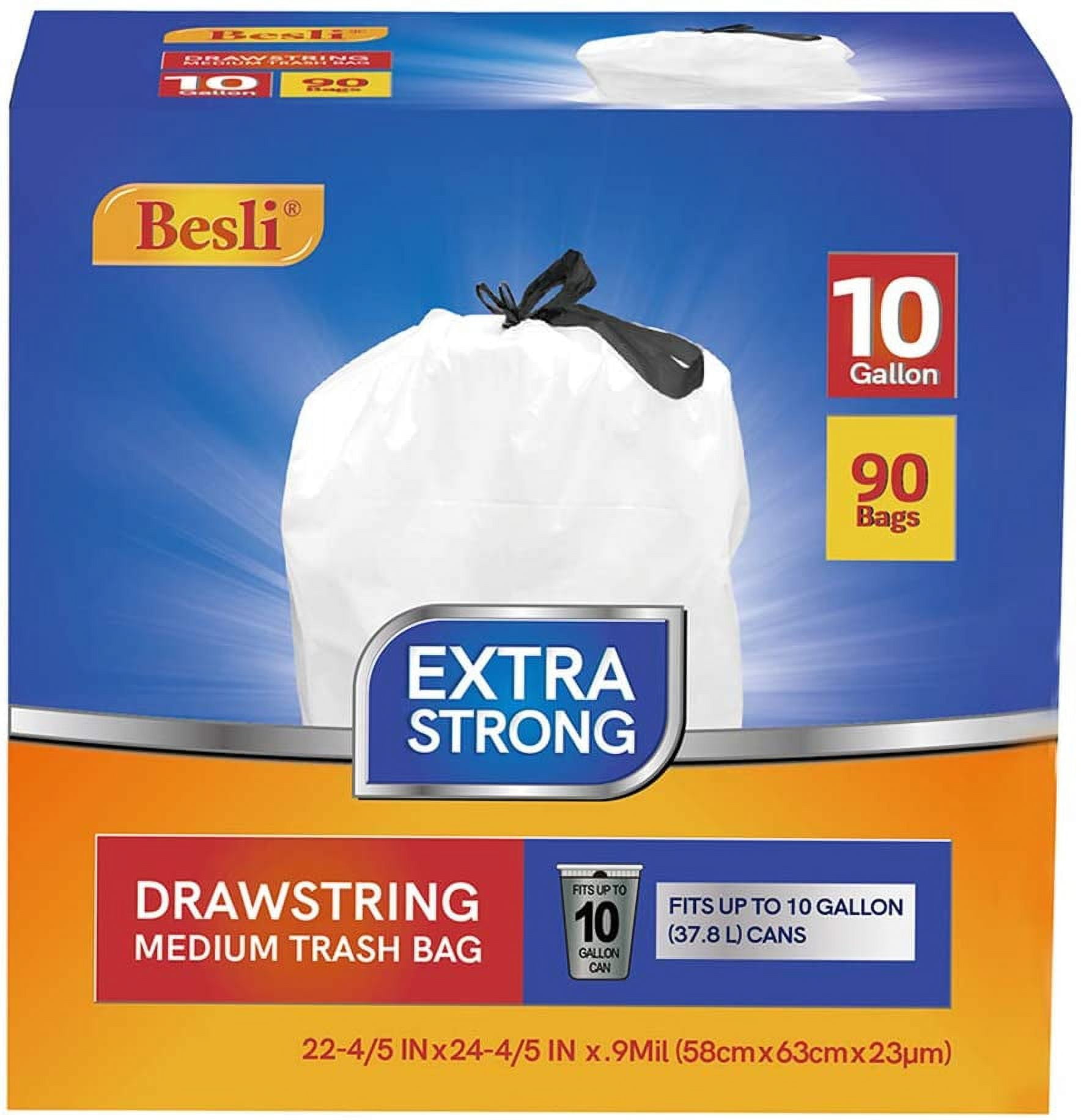 10 Gallon Drawstring Trash Bag Garbage Bag Trash Can Liner,0.9 Mil,90 Counts