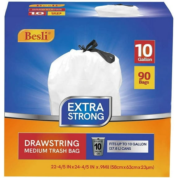 10 Gallon Drawstring Trash Bag Garbage Bag Trash Can Liner,0.9 Mil,90 Counts