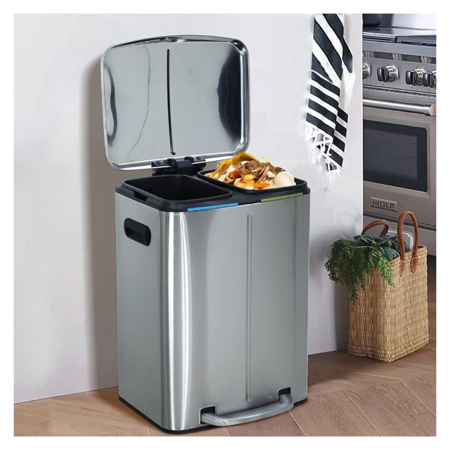 10 Gallon Dual Trash Can for Recycling and Trash, Stainless Steel