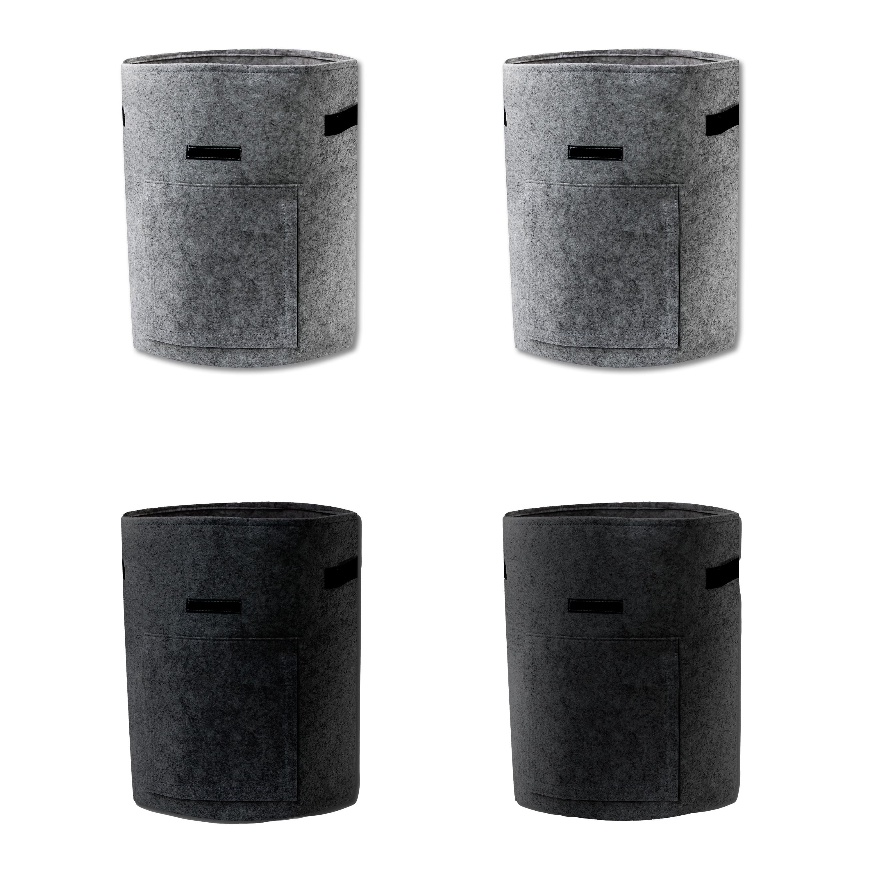 Set of 4 Gray and Black Felt 10 Gallon Grow Bags with Handles and Harvest Window