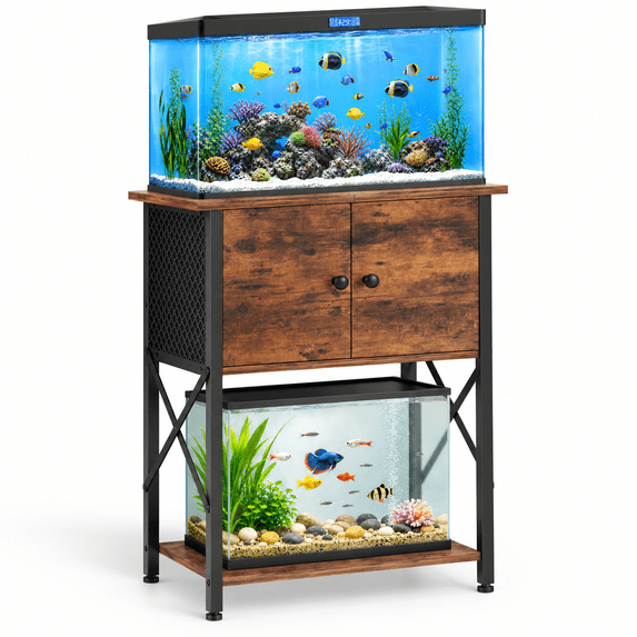 10 Gallon Fish Tank Stand With Storcabinet Aquarium Rust-proof Metal Frame Heavy Duty Waterproof Reptile Turtle For Home Office U