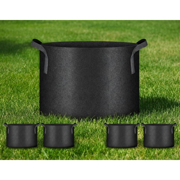 10 Gallon Grow Bags 5 Pack, Heavy Duty Aeration Nonwoven Fabric Plant Pots with Handles for Vegetables, Fruits, Flowers - Black