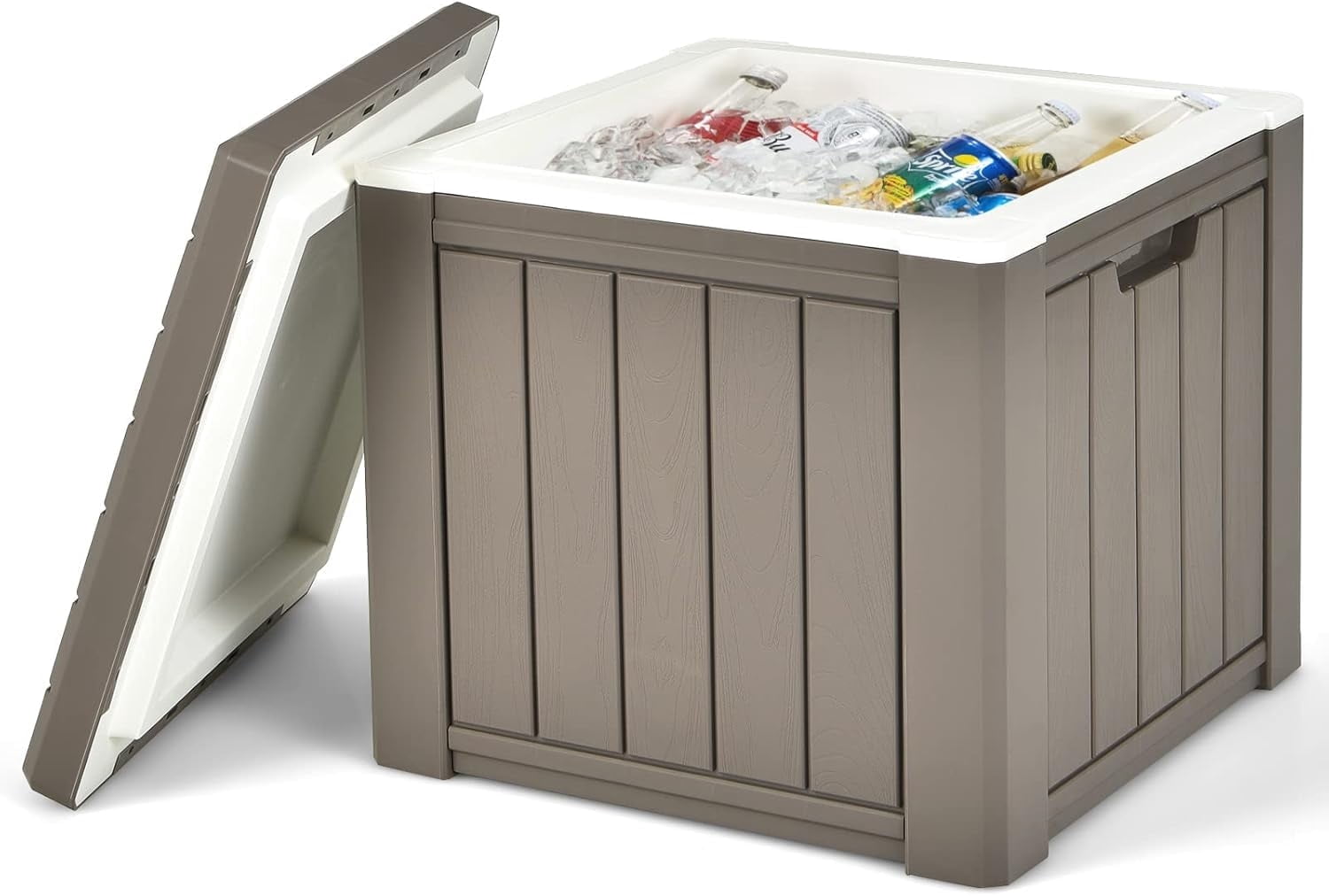 10 Gallon Light Coffee Ice Chest – Polypropylene Cooler with 4-in-1 Design, Removable Lid & Built-in Handles, 16.54×16.54×15.79 in