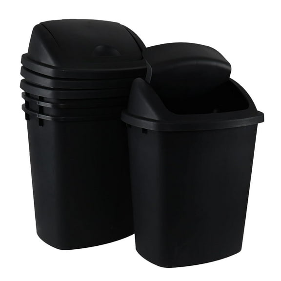 10 Gallon Plastic Swing Lid Trash Can, Black Swing Top Garbage Can, Kitchen Waste Bin, 4 Packs
