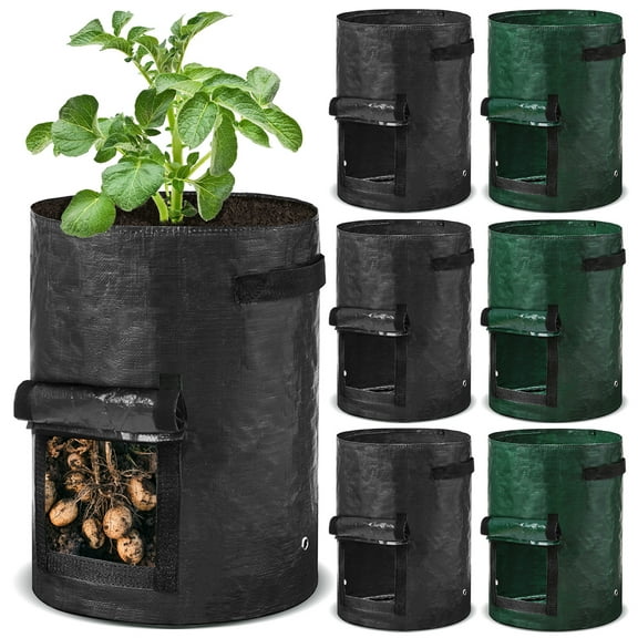 10 Gallon Potato Growing Bags with Drainage Holes & Flap, Plant Grow Bags, PE Fabric Pots, Garden Planting Planter Bags Containers for Outside Vegetables Tomato (6 Pack)