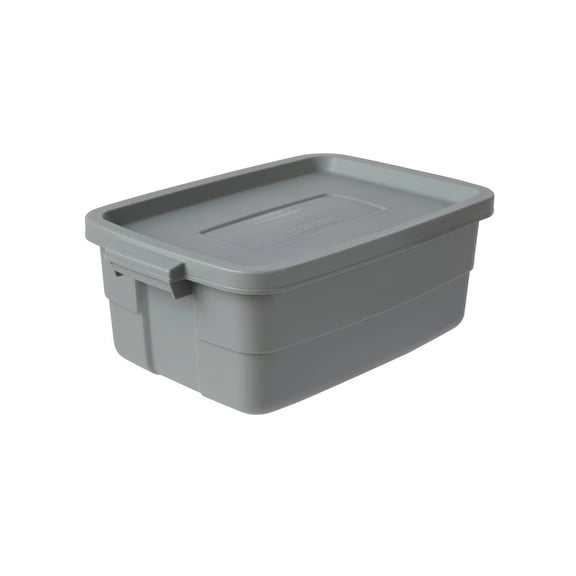 10-Gallon Roughneck Heavy Duty Plastic Storage Tote, Durable Utility Bin with Snap-On Stay-Tight Lid, Gray