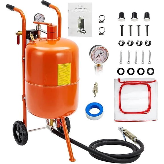 10 Gallon Sand Blasting Machine, 125 Psi Pressure Air Sand Blasting Kit w/4 Ceramic Nozzles & Oil-Water Separator, for Stain Removal Paint