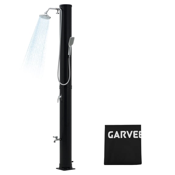 10 Gallon Solar Heated Outdoor Shower, 2-Section Freestanding Pool Shower with Shower Head & Foot Tap & Handheld Sprayer | Hot & Cold Water Adjustment | Beach Garden Spa Shower with Protective Cover