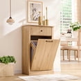 thumbnail image 1 of 10 Gallon Tilt-Out Trash Can Cabinet, Modern Laundry Hamper Cabinet with Drawers, Hidden Garbage Can Cabinet for Kitchen and Living Room, 1 of 7