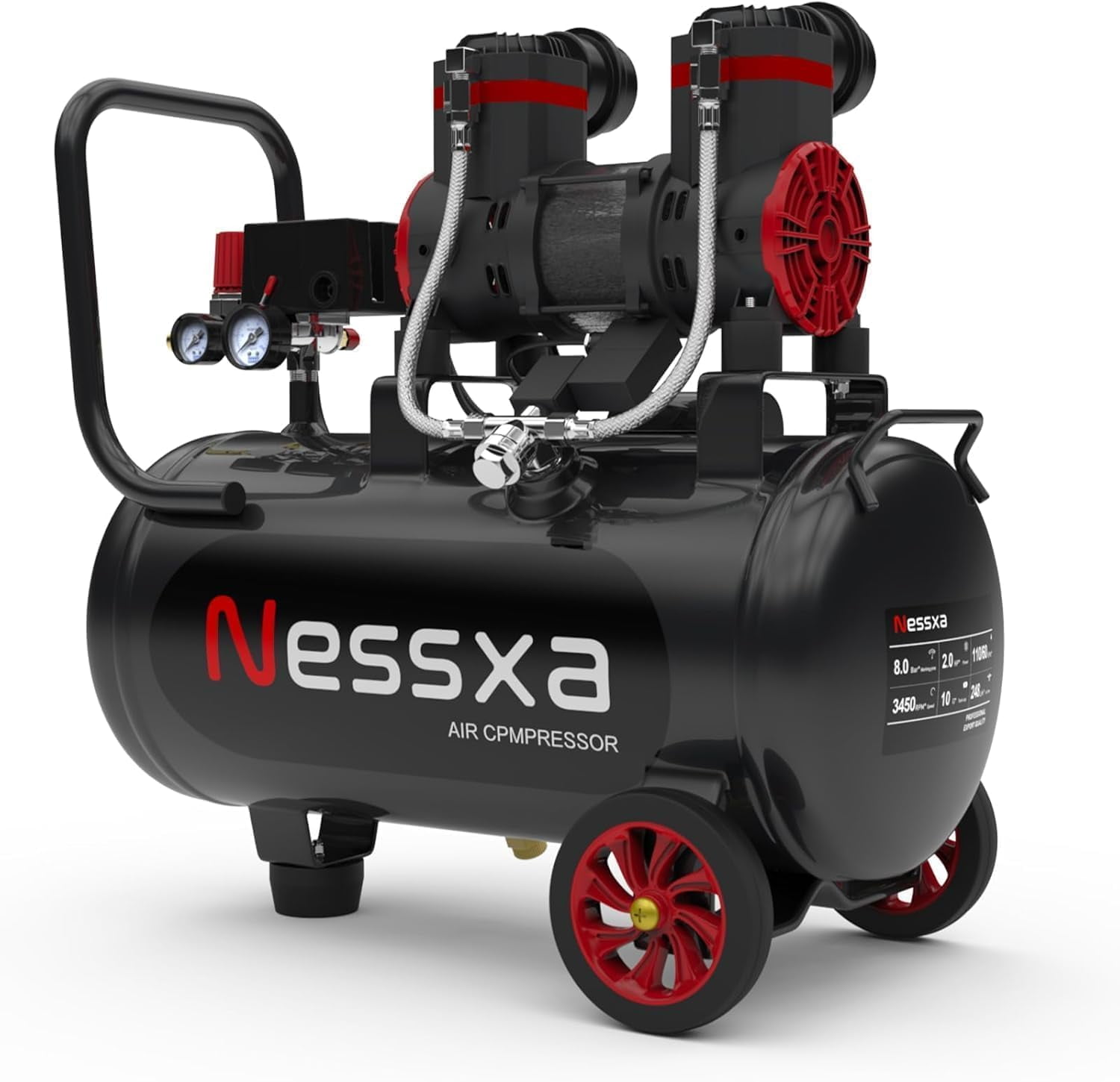10 Gallon Ultra Quiet Air Compressor with Two Quick Couplers, 2HP