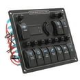thumbnail image 1 of 10 Gang Rocker Switch Panel for 12V-24V RV Marine Car - Waterproof Digital Voltmeter Display +  Socket, Blue Lighted Breaker Switches, 1 of 10