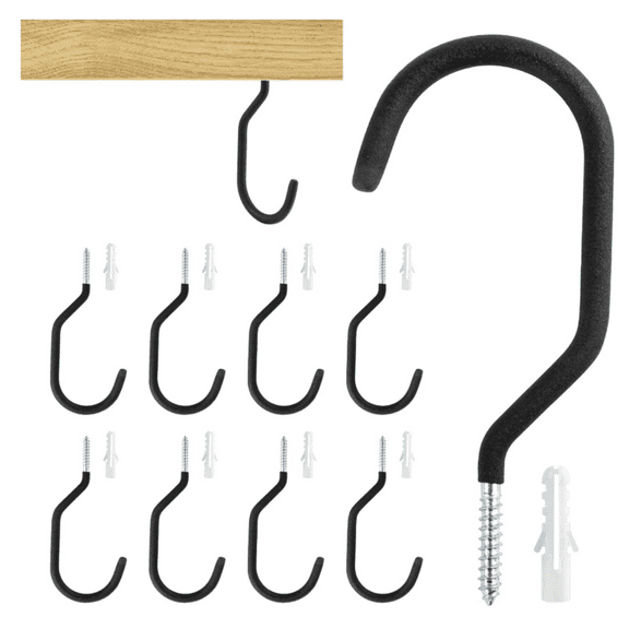10 Garage Hooks Bike Hooks - Heavy Duty Garage Rack Wall Mount Storage J Hooks Hanging Utility Garage Ceiling Rack Bicycle Hooks Ladder Hangers Garden Yard Tools Organizer Organization