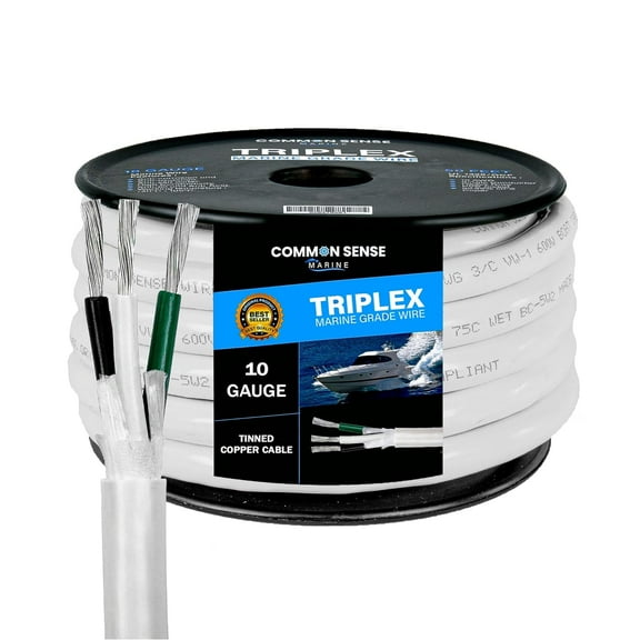 10 Gauge 3 Conductor Marine Wire - 18 ft Triplex Round Marine Grade Wire Tinned Copper Oxygen-Free Insulated - 10/3 AWG UL 1426 Standard PVC Wire for Boat, Automotive, Speakers,  & Trailers