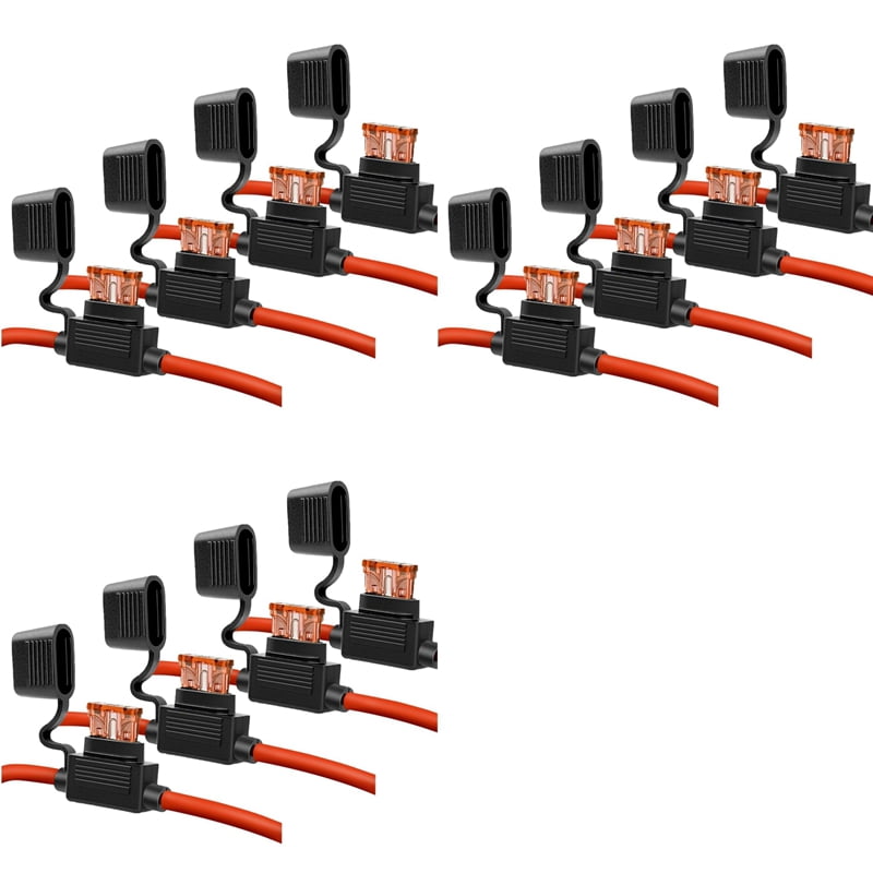 10 Gauge Fuse Holder - 10 AWG Inline Fuse Holder with 40 AMP ATC Blade Fuses (12pack) Automotive Retrofit Fuse Holder