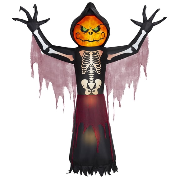 10' Gemmy Airblown Inflatable Halloween Fire and Ice Pumpkin Skeleton Reaper Yard Decoration 552061