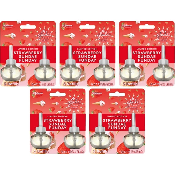 10 Glade STRAWBERRY SUNDAE FUNDAY Plugins Refills 5 x 2 packs