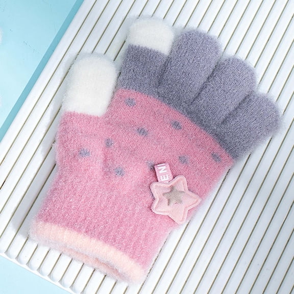 Under $10 Gloves for Cold Weather Hwkond Childrens Woolen Gloves For Boys And Girls In Winter Warm And Cold For Babies Knitted Crystal Yarn Star Five Finger Gloves