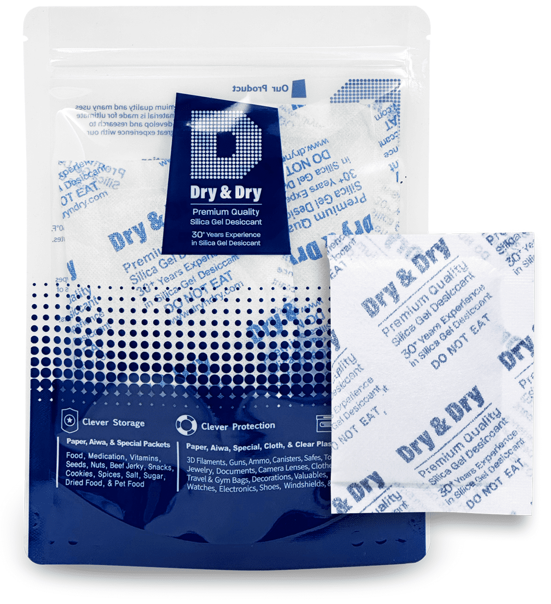 10 Gram [10 Packs] "Dry & Dry" Premium Silica Gel Packets Desiccant Dehumidifiers - Rechargeable Fabric