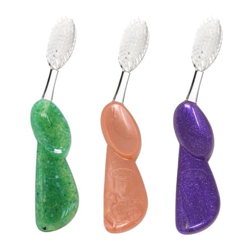 RADIUS Big Brush with Replaceable Head Toothbrush BPA Free & ADA Accepted Designed to Improve Gum Health & Reduce Gum Issues - Right Hand - Coral/Purple/Soda Pop - Pack of 3