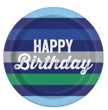 Way To Celebrate Birthday Green & Blue Stripes 9" Paper Party Plates 10 Count
