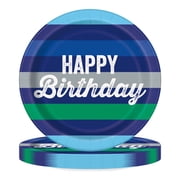 10 Count 9IN Green & Blue Stripes Disposable Dinner Plates by Way to Celebrate