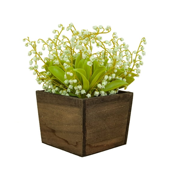 10 in. Green Lily-of-the-Valley Flowers in Wood Box