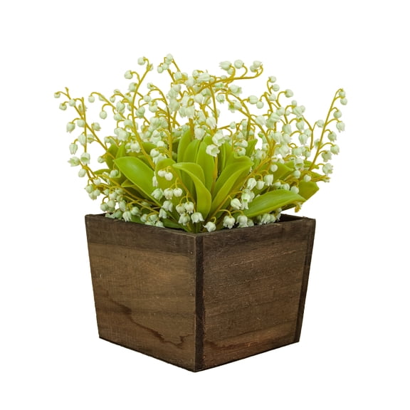 10 in. Green Lily-of-the-Valley Flowers in Wood Box