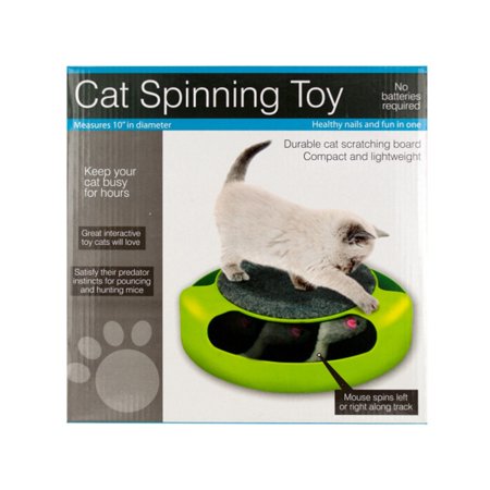 10" Green and Black Cat Scratch Pad Spinning Toy with Mouse