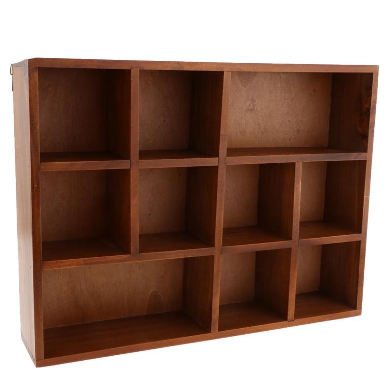 10Grid Wooden Wall Shelf Shadow Box Display Rack Shelf Storage