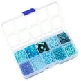 thumbnail image 1 of 10 Grids Assorted Bead for Jewelry Making, Glass Seed Bugle Tube Beads Loose Sequins Multiple Sizes for Crafts Sewing Jewelry Making,Blue, 1 of 7