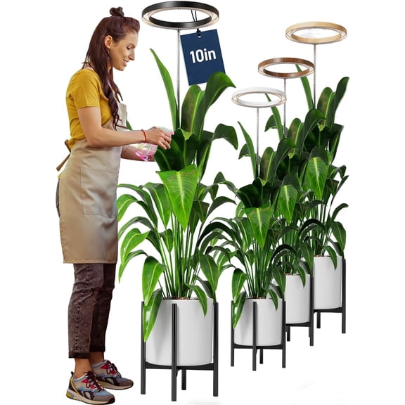 10" Grow Lights for Large Indoor Plants, Full Spectrum Indoor Plant Light for Indoor Growing with Timer,Height Adjustable Auto On/Off 3/9/12H, 9 Brightness,Led Tall Halo Grow Light for House Plants