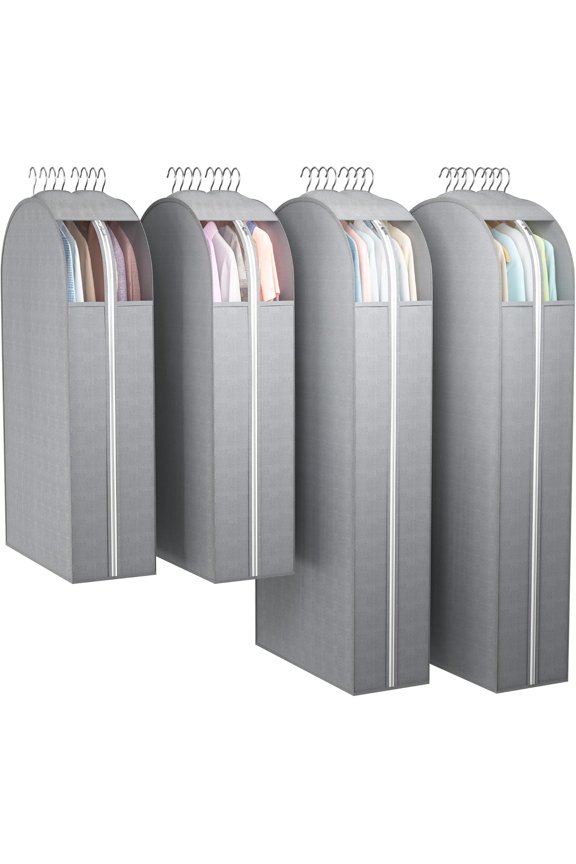 10" Gusseted Garment Bags for Hanging Clothes with Clear Window (40&50") Suit Bags for Open Closet Storage, Clothing Cover for Coat, Dress, Jacket, Shirt, Fur Wardrobe Protector, 4 Packs