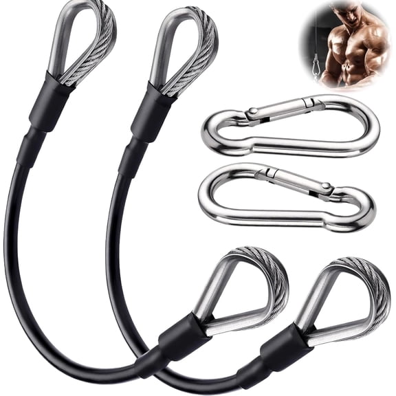 10" Gym Cable Extension, 0.2" Thick Pulley Cable Machine Attachment Fitness Extension Steel Wire Rope Replacement, Compatible with Home Gym for Lat/Tricep Pull Down, Leg Extensions Machine,(2pcs