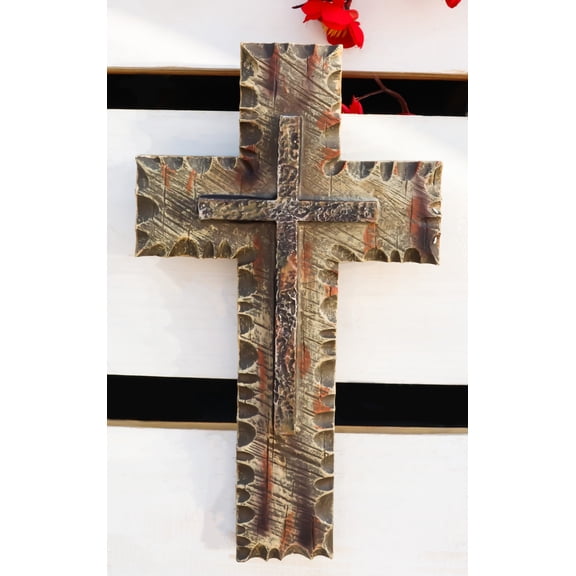 10"H Rustic Western Chiseled And Chipped Faux Wood Layered Wall Cross Crucifix