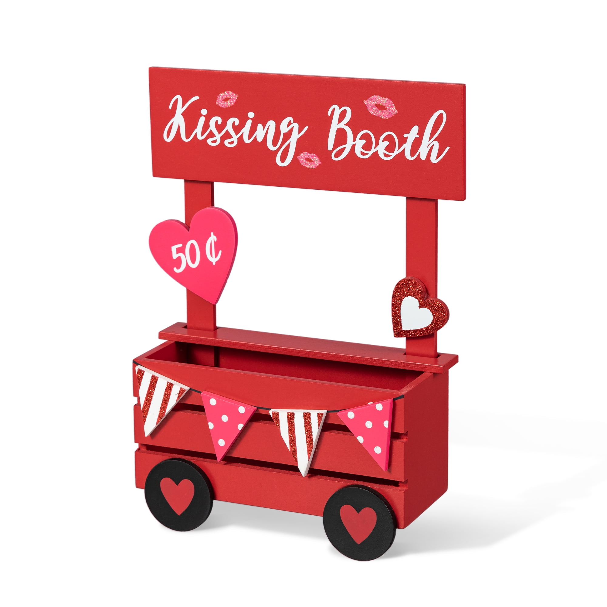 10"H Valentine's Wooden KISSING BOOTH Table Decor