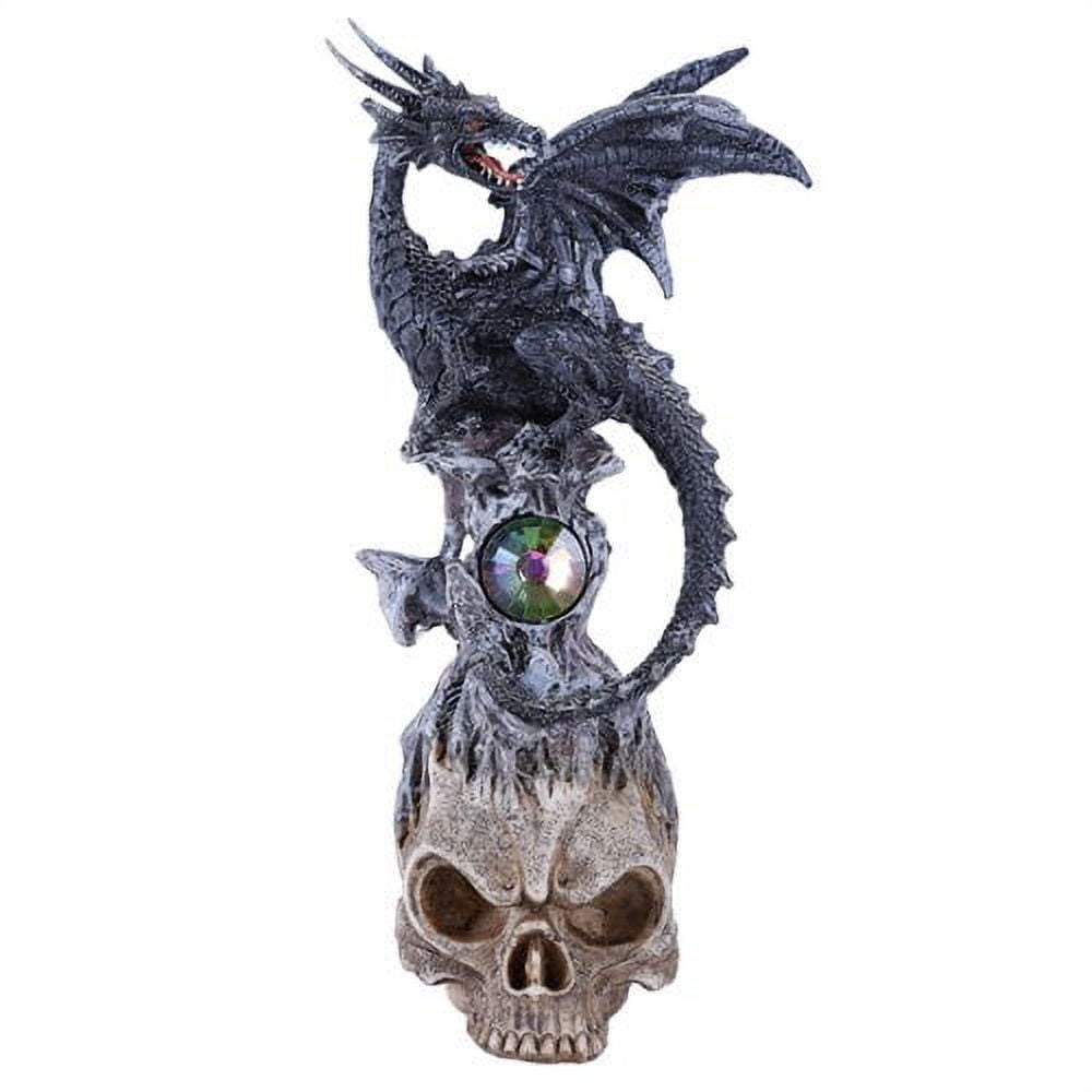 10"H Winged Dark Black Dragon on Skull Head Rhinestone Rock Crystal