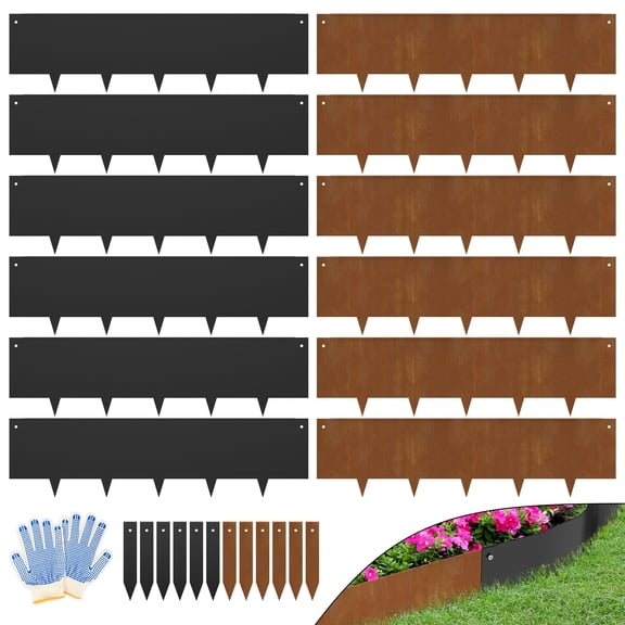 10"H x 40"L (6PCS) Corten Steel Landscape Edging, Rusty No-Dig Hammer-in Stakes, Extra Height for Deep-Edging Projects (Rusty)