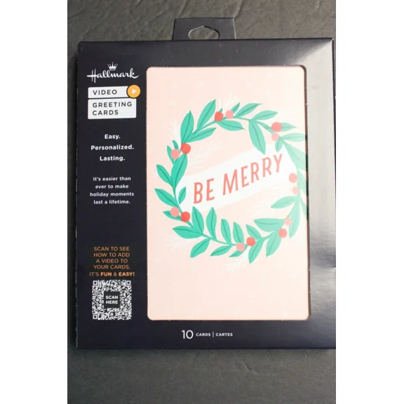 10 Hallmark Personalized Video Greeting Cards Wreath "Be Merry" Pack Of 10