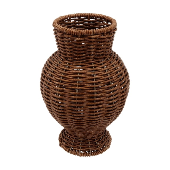 10" Hand-Woven Style Faux Rattan Vase – Rustic Boho Chic Decorative Wicker Basket – Modern Farmhouse Tabletop Centerpiece for Living Room and Entryway Decor