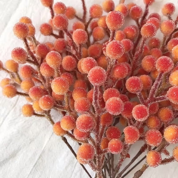 10 Handmade Artificial Autumn Twisted Reddish Orange Ice Fruit Branches