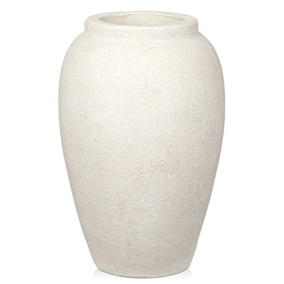 10" Handmade Terracotta White Vase Vintage Rustic Stoneware Ceramic Vases with Matte Textured for Home Decoration