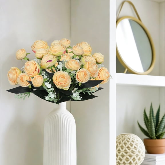 10-Head Artificial Camellia Rose Bouquet, 5-Branch Realistic Fake Floral, Wedding Wall Flower Decor, Beautiful Accent for Home Party Wedding Decoration