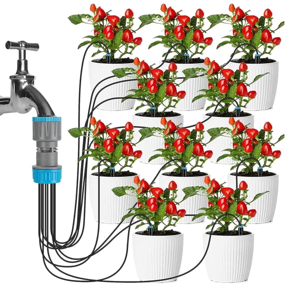 10-Head Drip Irrigation System,Garden Automatic Irrigation kits with Adjustable Drip Fittings,Watering System for Flower,Potted Plants,Vegetable,Greenhouse
