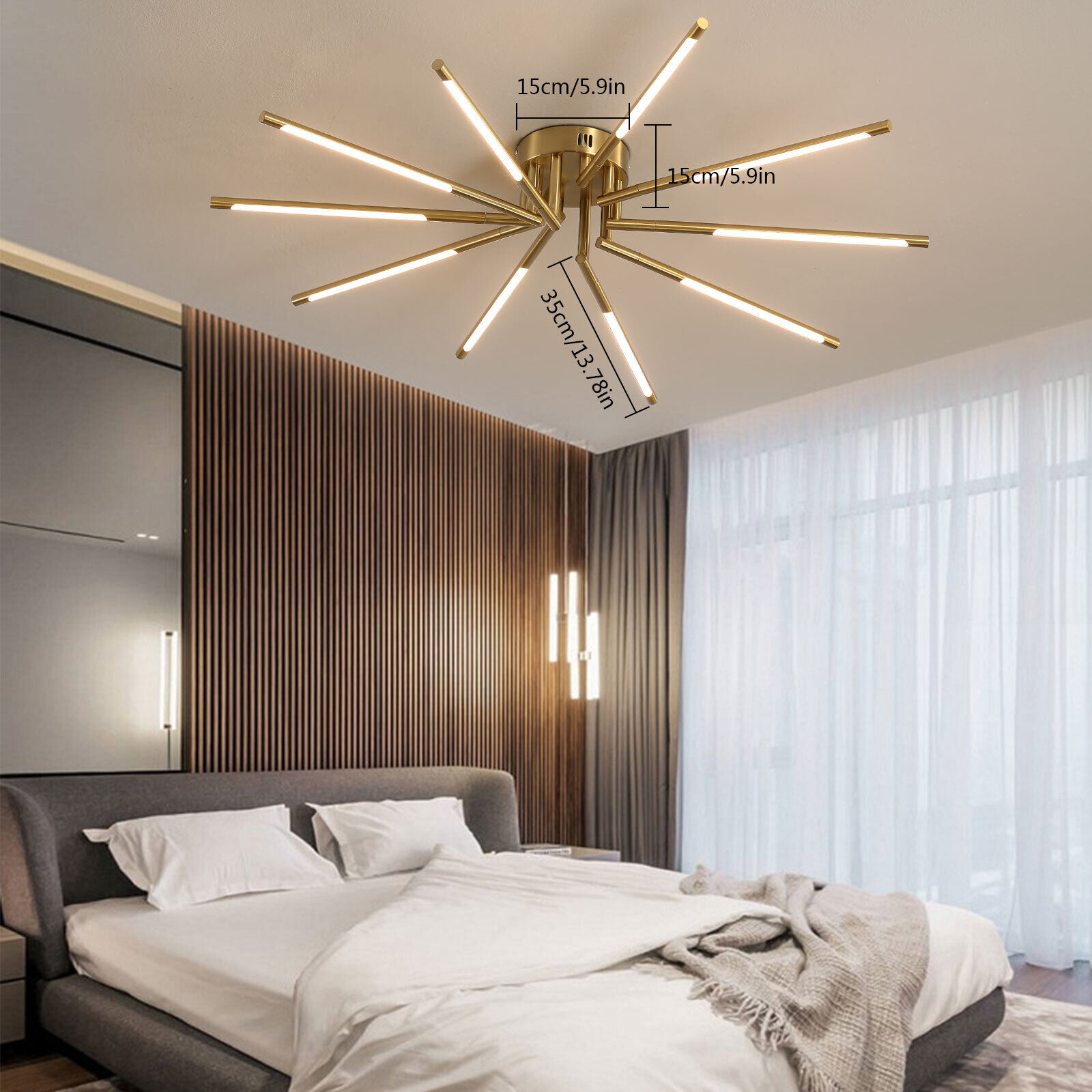 10-Head LED Ceiling Light Gold Dimming Pendant Lamp with Remote Control Chandelier