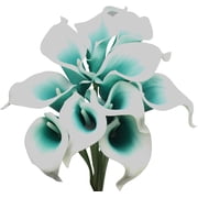 10-Heads Artificial Flowers Bouquet PU Reach Touch Calla Lilydark teal in white