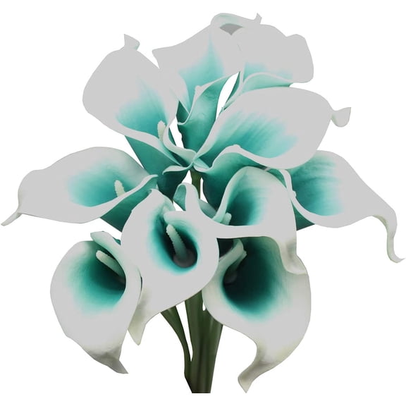 10-Heads Artificial Flowers Bouquet PU Reach Touch Calla Lily(dark teal in white)