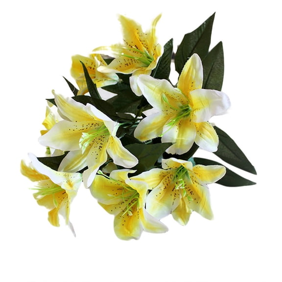 10 Heads Artificial Lily Flower, Realistic Touch Stargazer Lily, Faux Lily Flower Fake Floral with Rods for Home Party Wedding Table Centerpiece Garden DIY Craft Decoration, C
